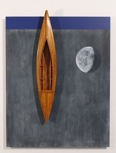 David Ruddell, ‘Blackboard with Moon/Blue Strip/Fir Boat’, 2020