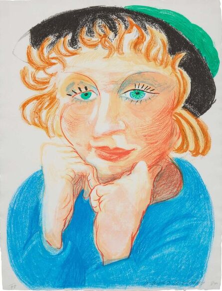 David Hockney, ‘Celia With Green Hat (Signed)’, 1984