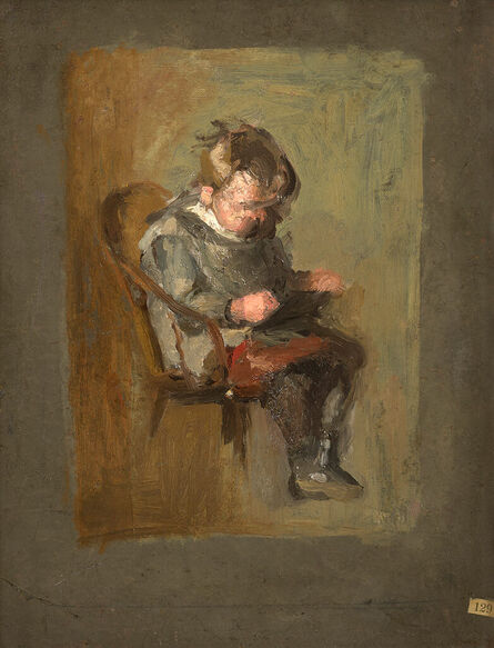 Thomas Eakins, ‘Seated Boy with Book (on verso: Baby Girl Playing)’, ca. 1876