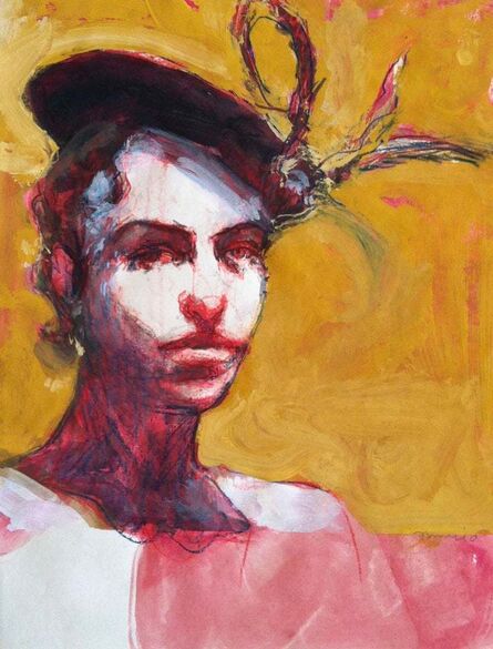 Kim Frohsin, ‘Talia in Fruitvale / woman with hat, red and gold drawing painting ’, 2010