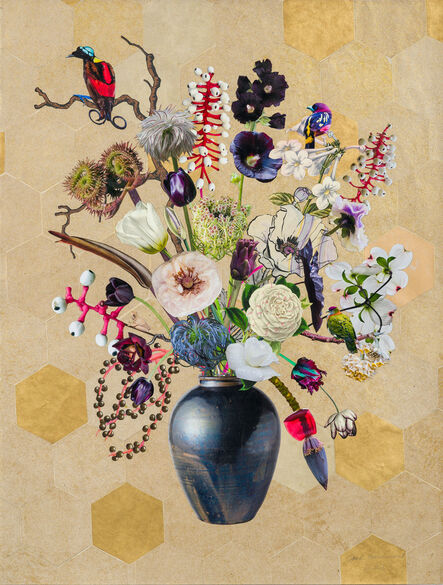 Jane Hammond, ‘Japanese Vase with Black Hollyhock, Bird of Paradise and Banana Blossom’, 2022
