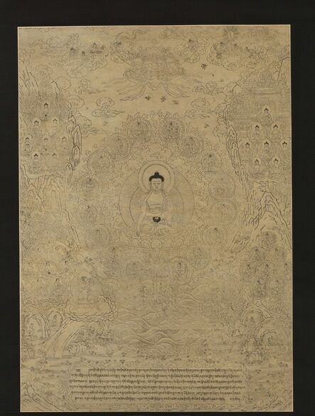 ‘Woodblock print of Buddha with his Assembly’, 18th-19th century