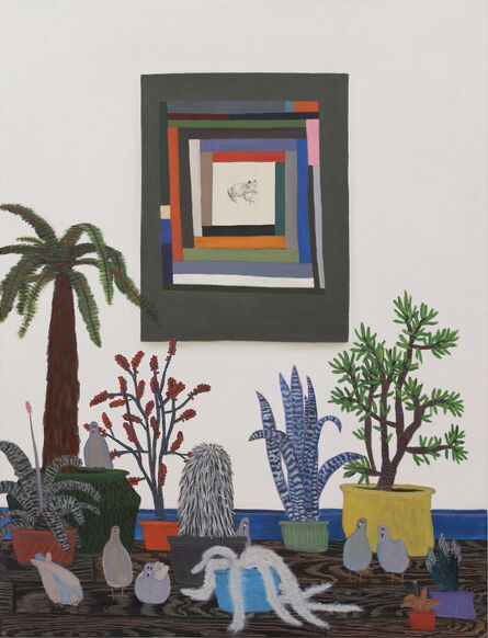 Tom Howse, ‘ Frog Quilt Painting In A Wonderful Looking Room With Pigeons’, 2022