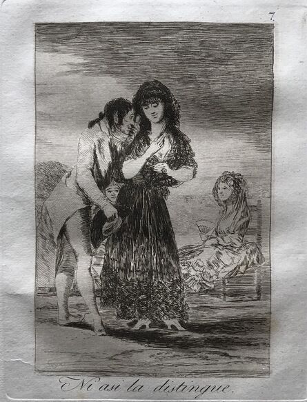 Francisco de Goya, ‘Even thus he cannot make her out (Ni asi la distingue)’, 1799