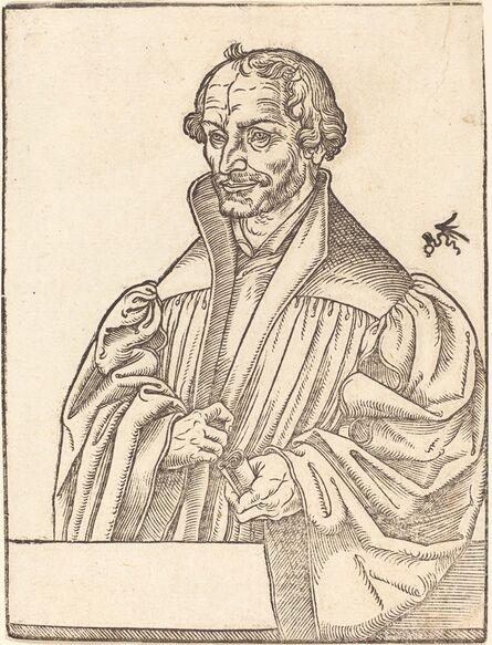 Lucas Cranach the Younger, ‘Philip Melanchton, Half-Length to the Left, Standing Behind a Breastwork’