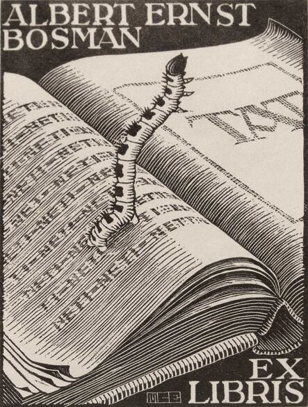 M. C. Escher, ‘ex libris Bosman [Bookworm]’, ca. 1946