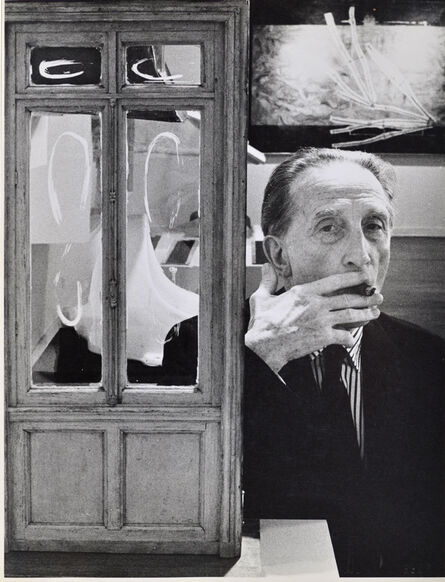 Julian Wasser, ‘Duchamp smoking Cigar beside Little Door, Duchamp Retrospective, Pasadena Art Museum’, 1963