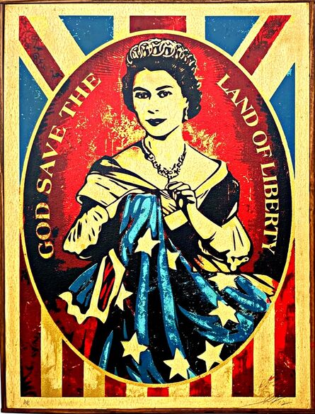 Shepard Fairey, ‘God Save the Queen (Homage to Queen Elizabeth II) - unique work on wood panel ’, 2012