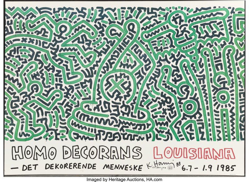Keith Haring, ‘Homo Decorans, exhibition poster’, 1985, Print, Offset lithograph in colors on paper, Heritage Auctions