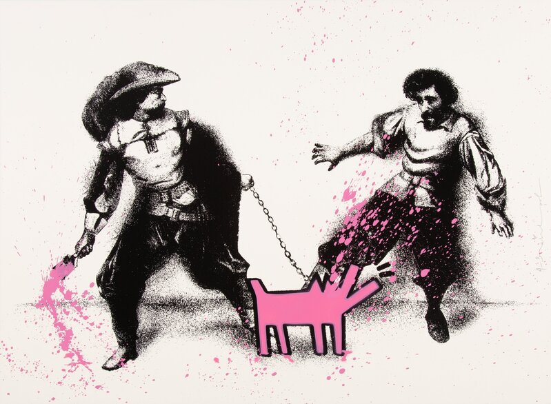 Mr. Brainwash, ‘Watch Out (Pink)’, 2019, Print, Screenprint in colors with hand finished spray paint and stencil on wove paper, Heritage Auctions