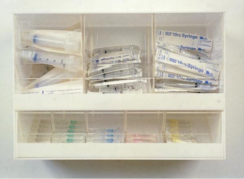 Damien Hirst, ‘Love Will Tear Us Apart’, 1995, Mixed Media, Plexiglass and sintra cabinet with various sized surgical syringes and needles, Gregg Shienbaum Fine Art