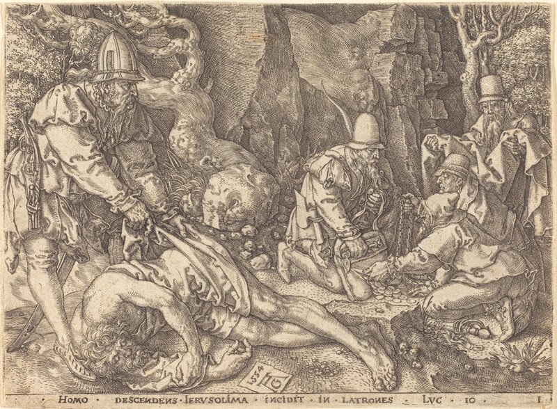 Heinrich Aldegrever, ‘Traveler among Thieves’, 1554, Print, Etching, National Gallery of Art, Washington, D.C.