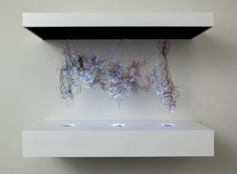 Daniel Canogar, ‘Hipocampo 2’, 2010, Sculpture, Discarded telephone cables, wood, 3 projectors, multimedia hard disk, fans, bitforms gallery