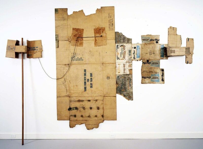 Robert Rauschenberg, ‘Lake Placid / Glori-Fried / Yarns from New England (Cardboard)’, 1971, Cardboard, rope, and wood pole, Robert Rauschenberg Foundation