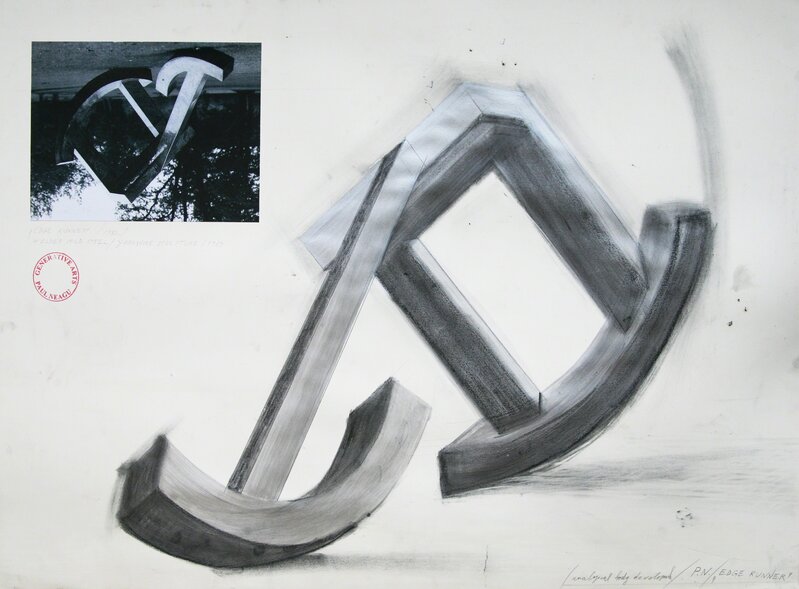 Paul Neagu, ‘Edge runner’, 1982, Drawing, Collage or other Work on Paper, Charcoal, acrilic and photo collage on manual paper, Allegra Nomad Gallery