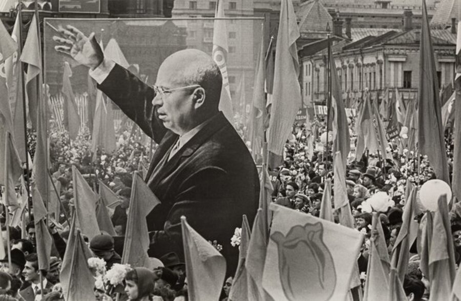 Red Square Parade with Banner of Kruschev