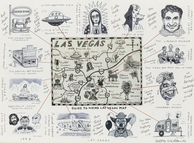 Jeffrey Vallance, ‘Guide to Weird Las Vegas Map’, 1998, Drawing, Collage or other Work on Paper, Mixed media on paper, Mireille Mosler Ltd.