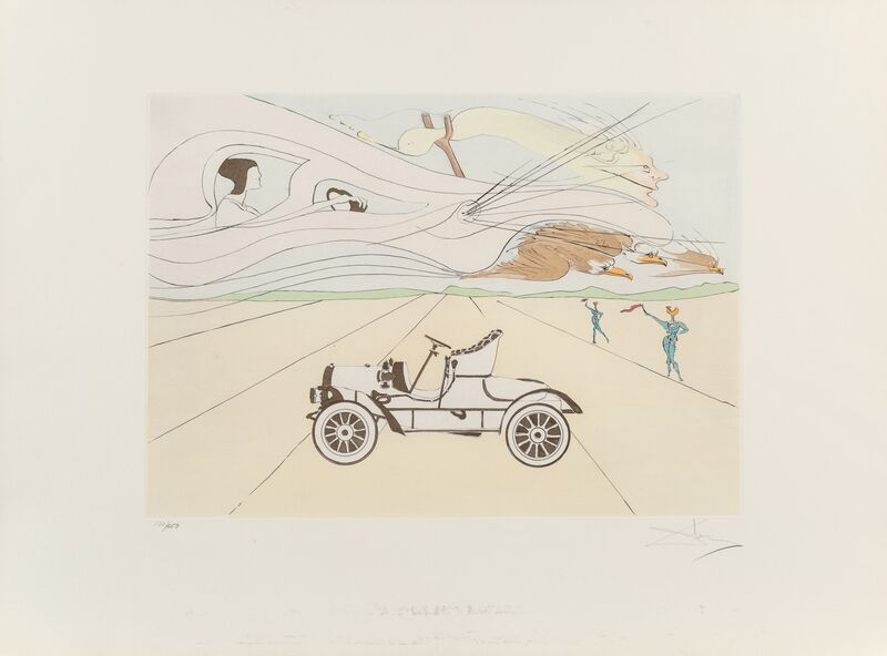 Salvador Dalí, ‘L'authomobile, from Hommage a Leonardo da Vinci’, 1975, Print, Engraving with pochoir in colors on Arches paper, Heritage Auctions