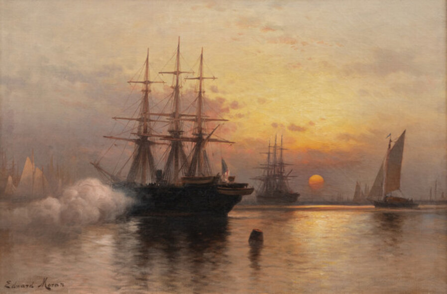 Furling the Flag, New York Harbor at Sunset
