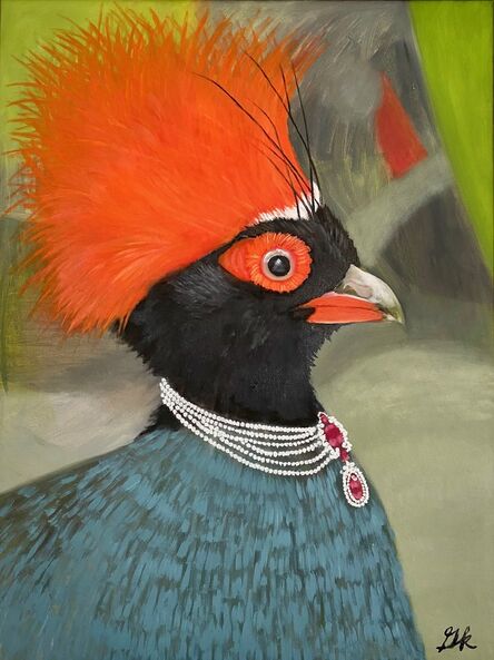 Gemma Kahng, ‘Crested Partridge Wearing Ruby and Diamond Neckless’, 2021