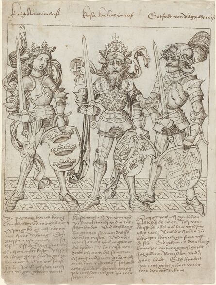 Primary Master of the Strassburg Chronicle, ‘King Arthur, Charlemagne and Godfrey of Boulogne’, 1492