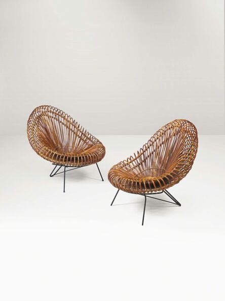 Janine Abraham and Dirk Jan Rol, ‘A pair of rattan armchairs with a metal structure’, 1950 ca.