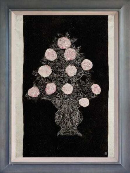 Sanyu, ‘ White and Pink Chrysanthemums in a Navy Black Background’, 2018