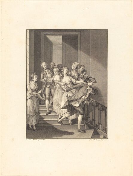 Nicolas Delaunay after Jean-Michel Moreau, ‘Saint-Preux sort de chez des femmes du monde’, 1776