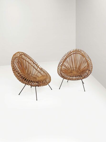 Janine Abraham and Dirk Jan Rol, ‘A pair of rattan armchairs with a metal structure’, 1950 ca.
