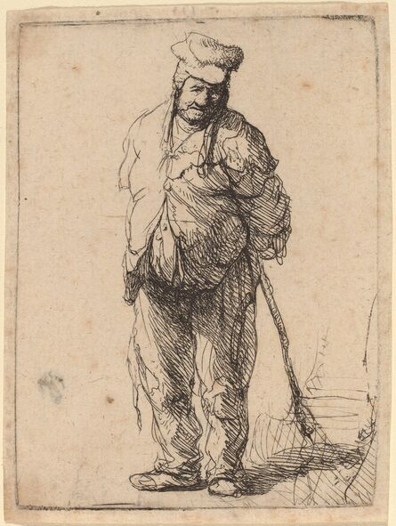 Rembrandt van Rijn, ‘Ragged Peasant with His Hands behind Him, Holding a Stick’, ca. 1630