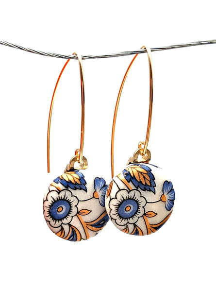 Melanie Sherman, ‘Dangles Blue & Gold Flowers Gold Filled Ear Wire Stoke On Trent Porcelain Jewelry Ceramic Earrings’, 2020