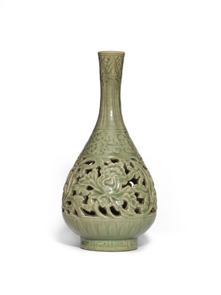Unknown Chinese, ‘A 'Longquan' reticulated bottle vase with incised decoration’, Yuan Dynasty (1279-1368 AD)