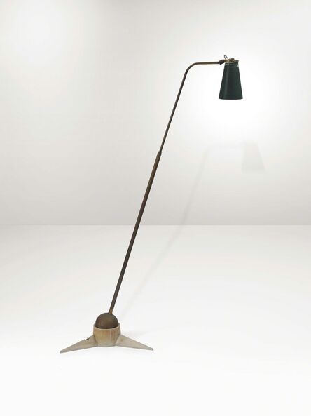 Robert Mathieu, ‘A floor lamp with a brass structure and a lacquered aluminum diffuser’, 1950 ca.