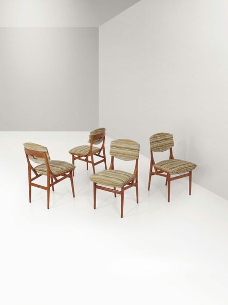 Augusto Romano, ‘Four chairs with a wooden structure, padded seats and backrests with fabric upholstery, made for the Piccolo Giardino restaurant’, 1950 ca.