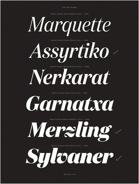 Kris Sowersby, ‘Specimen, Domaine Display Italic typeface’, 2013
