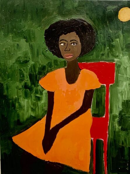 Cassi Namoda, ‘Ambar wonders of the moon, in an orange dress, pensive and adoring’, 2020