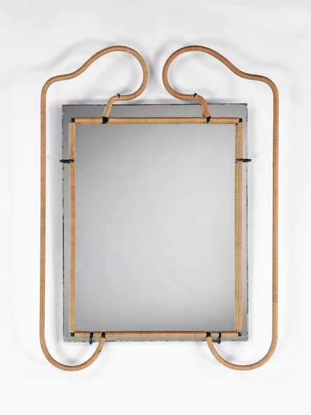 Style of Jacques Adnet, ‘A Metal and Rattan Mirror  ’, ca. 1950