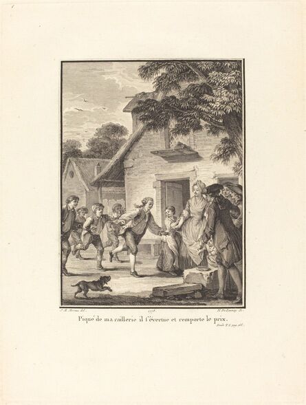 Nicolas Delaunay after Jean-Michel Moreau, ‘Piqué de ma raillerie, il s'évertue et remporte le prix’, 1778