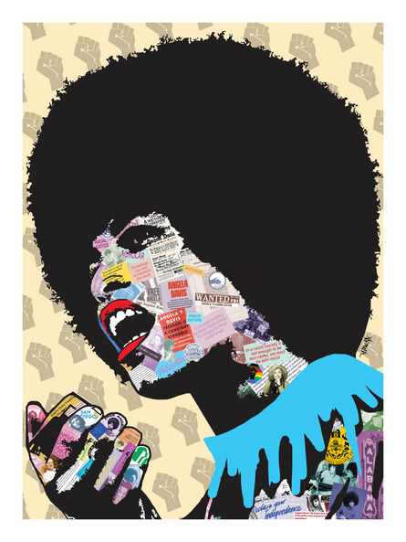Amy Smith, ‘ICON: Radical Thinker, Angela Davis - POP Art Print of Female Political Activist, Black Power (Yellow + Blue + Red)’, 2021