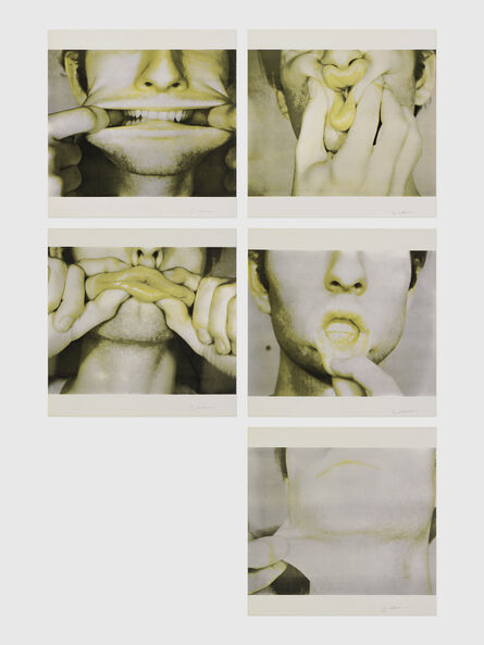 Bruce Nauman, ‘Studies for holograms (a-e) pulled lips, pinched cheeks, pinched lips, pulled lower lips, pulled neck’, 1970