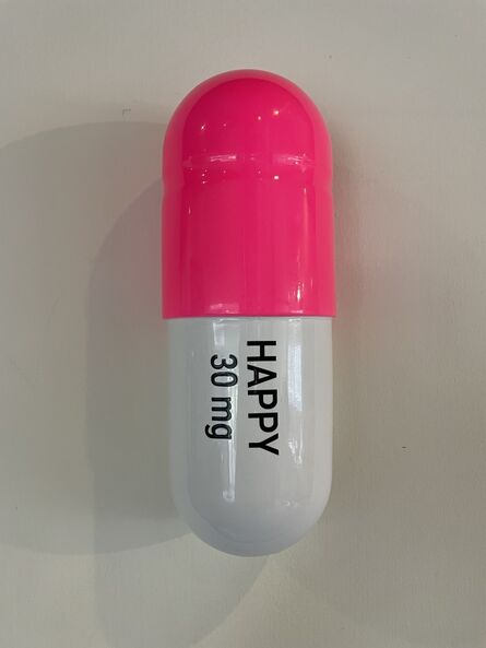 Tal Nehoray, ‘30 mg Large Happy pill (Pink and white) - figurative sculpture’, 2022