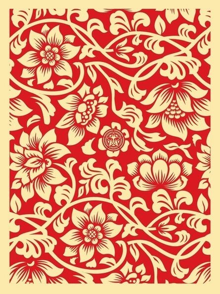 Shepard Fairey, ‘Floral takeover cream red’, 2017