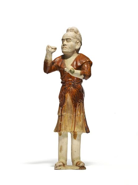 Unknown Chinese, ‘An amber and cream-glazed pottery groom’, Tang Dynasy (618-906 AD)