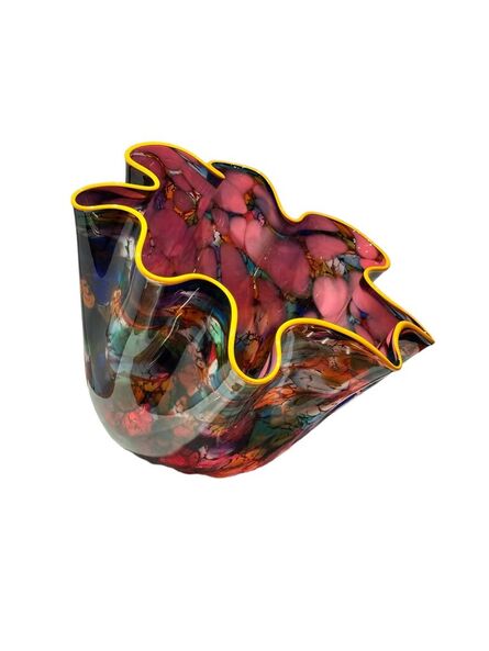 Dale Chihuly, ‘Dale Chihuly Unique Burgundy Macchia with Yellow Lip Wrap Signed 1999 Hand Blown Glass’, 1999