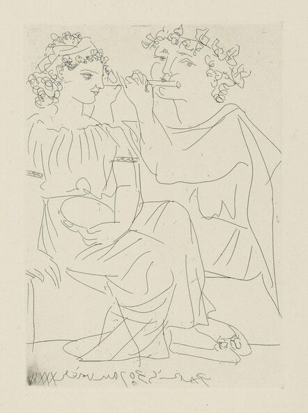 Pablo Picasso, ‘Flûtiste et jeune fille au tambourin, from: La Suite Vollard’, 1934