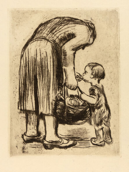 Käthe Kollwitz, ‘Stehende Mutter, ihr Bublein futternd (Return from Market/Standing Mother Feeding Her Boy)’, 1928