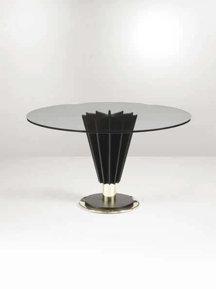 Pierre Cardin, ‘A low table with a brass base, a cast iron shaft and a glass top’, 1970 ca.
