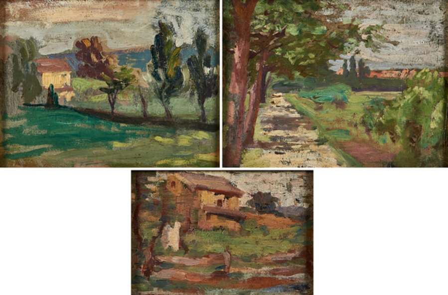 Three works of art: Untitled (Yellow House with Poplar Trees); Untitled (House in Landscape); Untitled (Landscape with Path)