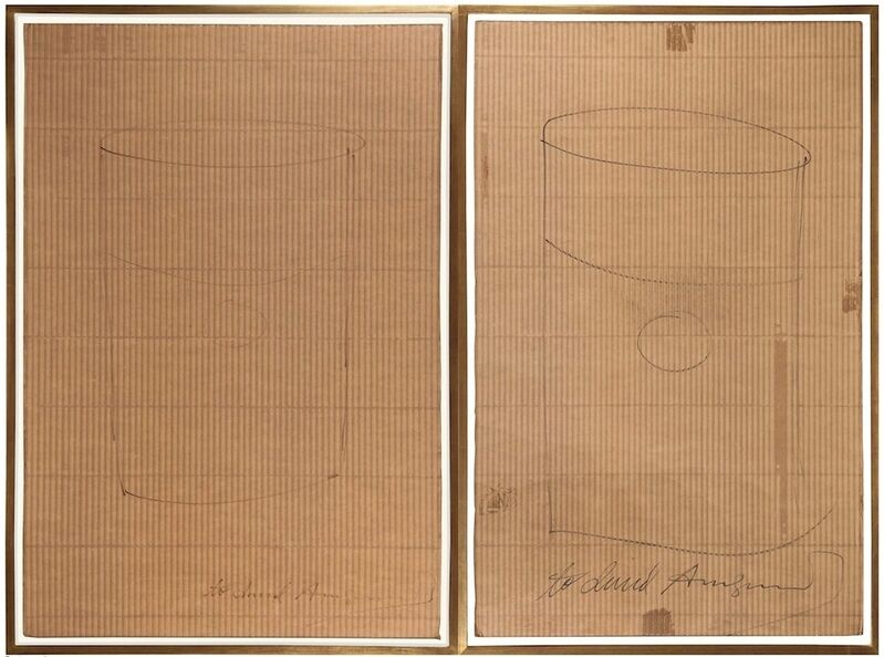 Andy Warhol, ‘Untitled (Soup Can Drawings on Portfolio Card)’, 1968, Drawing, Collage or other Work on Paper, Corrugated cardboard, pen, Artificial Gallery