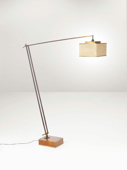 Romeo Rega, ‘A brass floor lamp with a wooden base and a fabric shade’, 1970 ca.